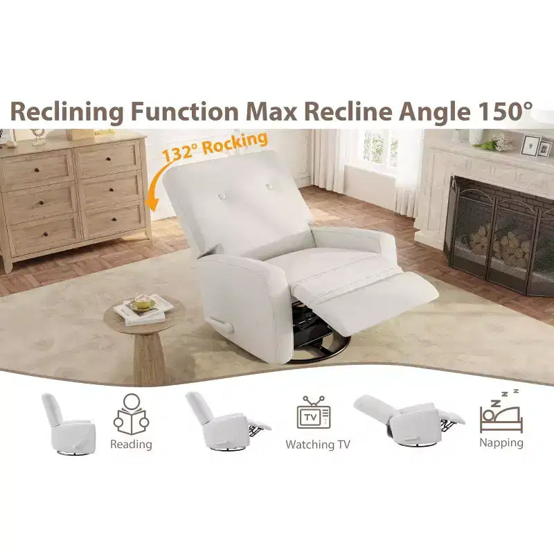 Fauteuil inclinable de garderie, fauteuil à bascule pivotant à 360° pour adultes avec dossier et repose-pieds réglables, fauteuil confortable en lin rembourré pour chambres à coucher