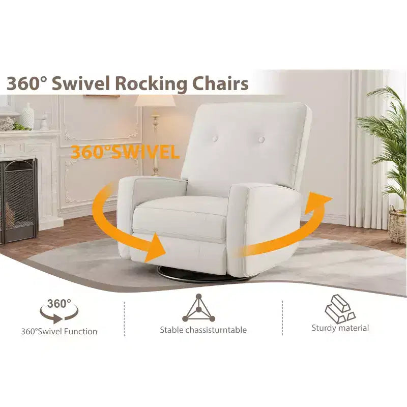 Fauteuil inclinable de garderie, fauteuil à bascule pivotant à 360° pour adultes avec dossier et repose-pieds réglables, fauteuil confortable en lin rembourré pour chambres à coucher