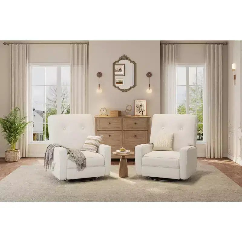 Fauteuil inclinable de garderie, fauteuil à bascule pivotant à 360° pour adultes avec dossier et repose-pieds réglables, fauteuil confortable en lin rembourré pour chambres à coucher