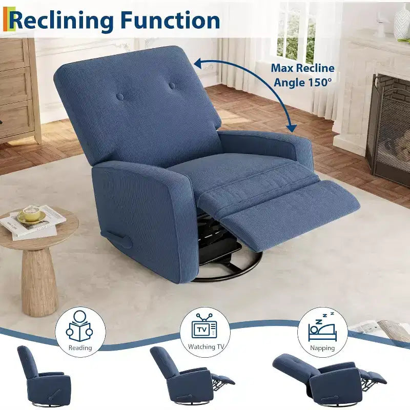 Fauteuil inclinable de garderie, fauteuil à bascule pivotant à 360° pour adultes avec dossier et repose-pieds réglables, fauteuil confortable en lin rembourré pour chambres à coucher