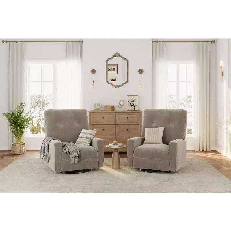Fauteuil inclinable de garderie, fauteuil à bascule pivotant à 360° pour adultes avec dossier et repose-pieds réglables, fauteuil confortable en lin rembourré pour chambres à coucher