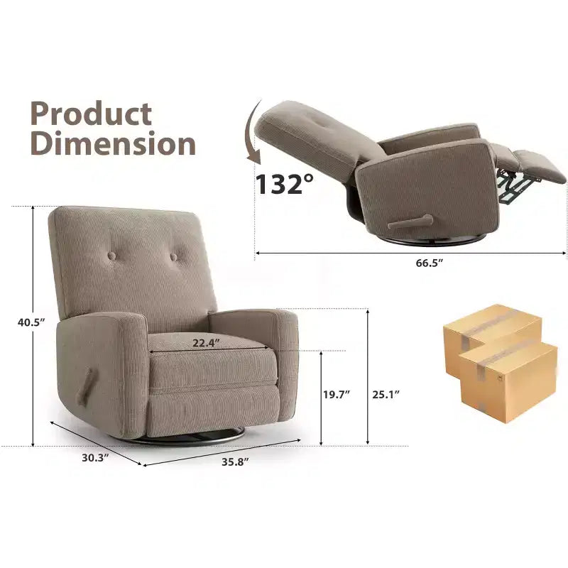 Fauteuil inclinable de garderie, fauteuil à bascule pivotant à 360° pour adultes avec dossier et repose-pieds réglables, fauteuil confortable en lin rembourré pour chambres à coucher