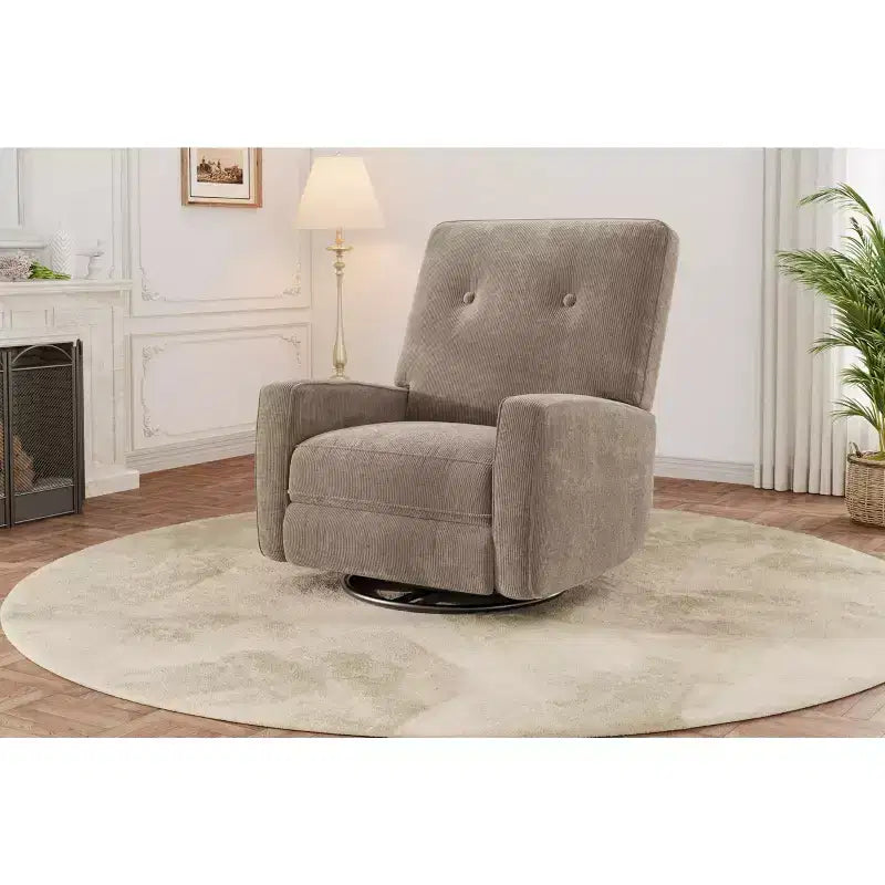 Fauteuil inclinable de garderie, fauteuil à bascule pivotant à 360° pour adultes avec dossier et repose-pieds réglables, fauteuil confortable en lin rembourré pour chambres à coucher