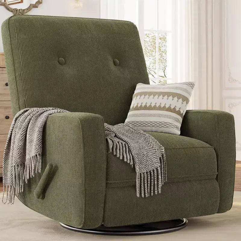 Fauteuil inclinable de garderie, fauteuil à bascule pivotant à 360° pour adultes avec dossier et repose-pieds réglables, fauteuil confortable en lin rembourré pour chambres à coucher