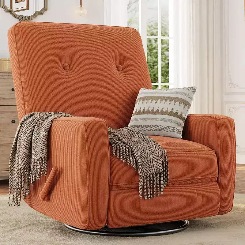 Fauteuil inclinable de garderie, fauteuil à bascule pivotant à 360° pour adultes avec dossier et repose-pieds réglables, fauteuil confortable en lin rembourré pour chambres à coucher