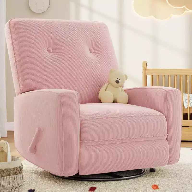 Fauteuil inclinable de garderie, fauteuil à bascule pivotant à 360° pour adultes avec dossier et repose-pieds réglables, fauteuil confortable en lin rembourré pour chambres à coucher