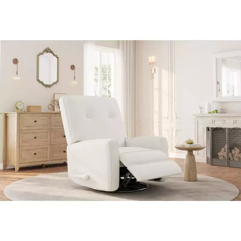 Fauteuil inclinable de garderie, fauteuil à bascule pivotant à 360° pour adultes avec dossier et repose-pieds réglables, fauteuil confortable en lin rembourré pour chambres à coucher