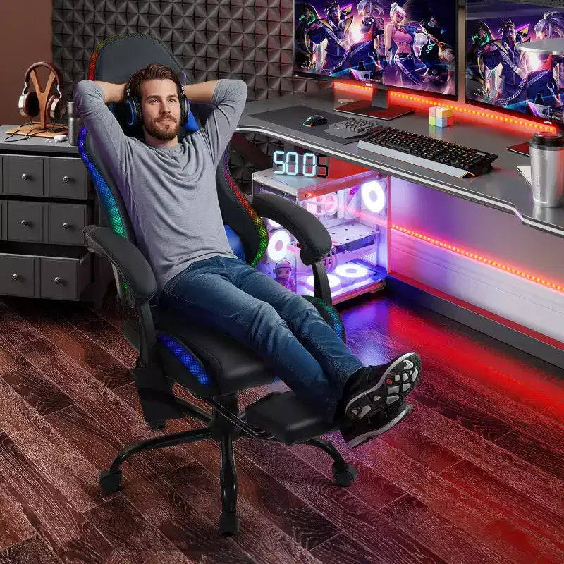 Chaise de Gamer avec Massage et Repose-Pieds
