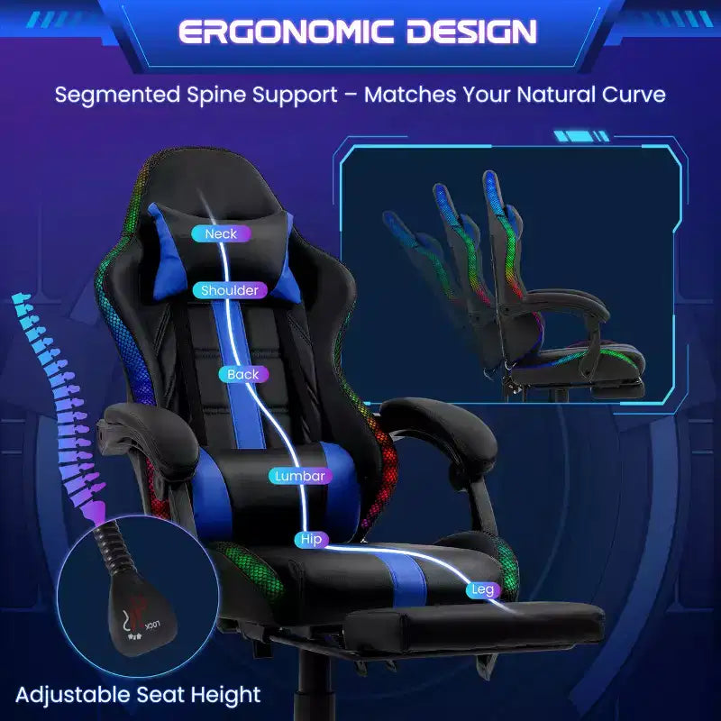Chaise de Gamer avec Massage et Repose-Pieds