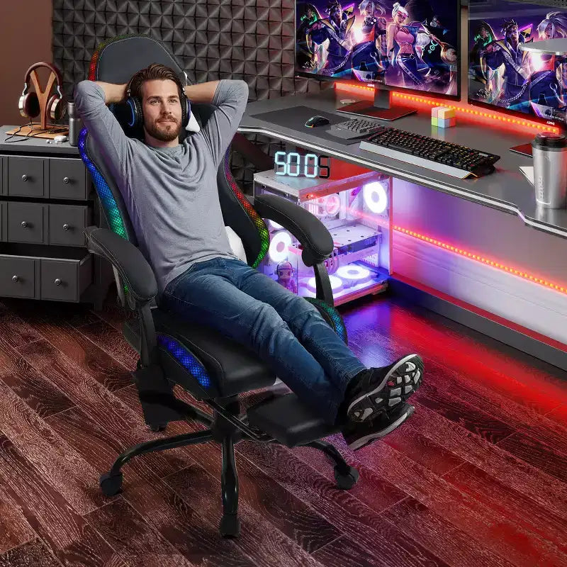 Chaise de Gamer avec Massage et Repose-Pieds