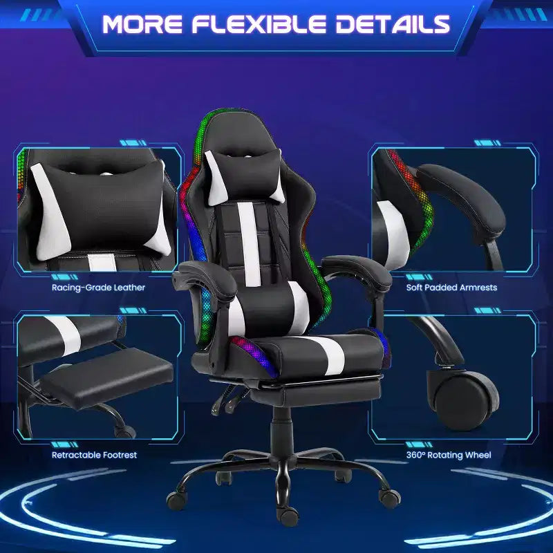 Chaise de Gamer avec Massage et Repose-Pieds