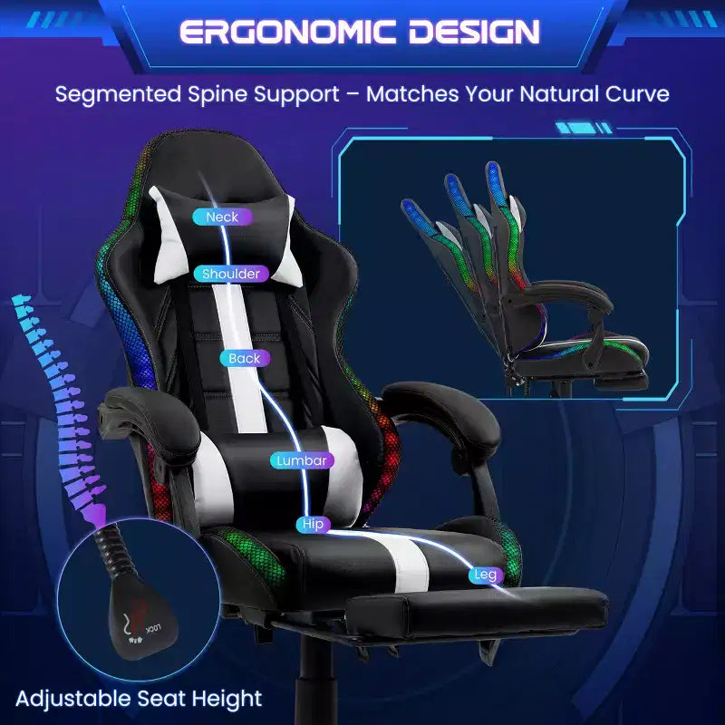 Chaise de Gamer avec Massage et Repose-Pieds