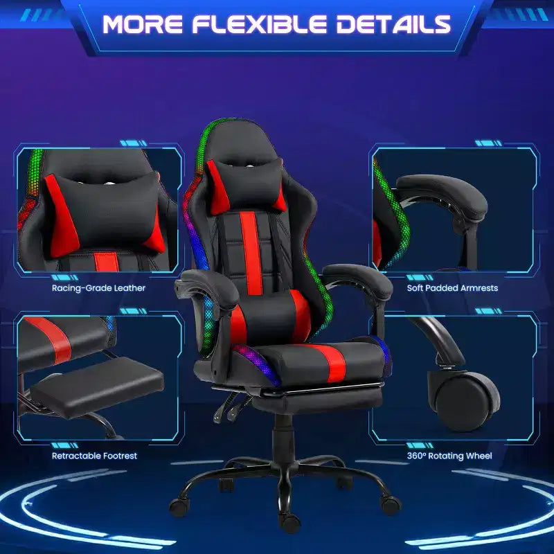 Chaise de Gamer avec Massage et Repose-Pieds