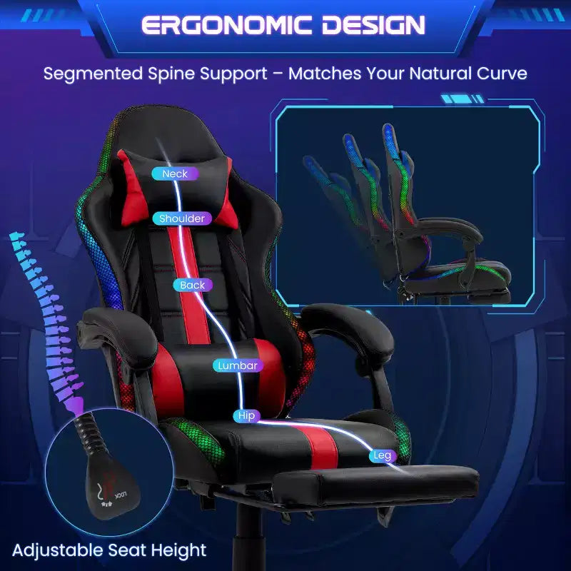 Chaise de Gamer avec Massage et Repose-Pieds