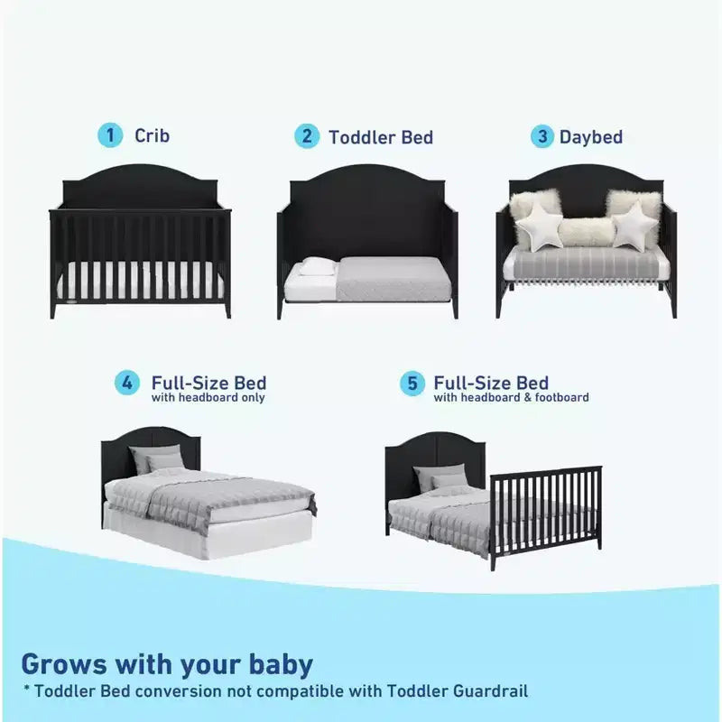 Lit de bébé convertible 5-en-1 en pin, 45,27"H x 55,12"L x 29,96"P