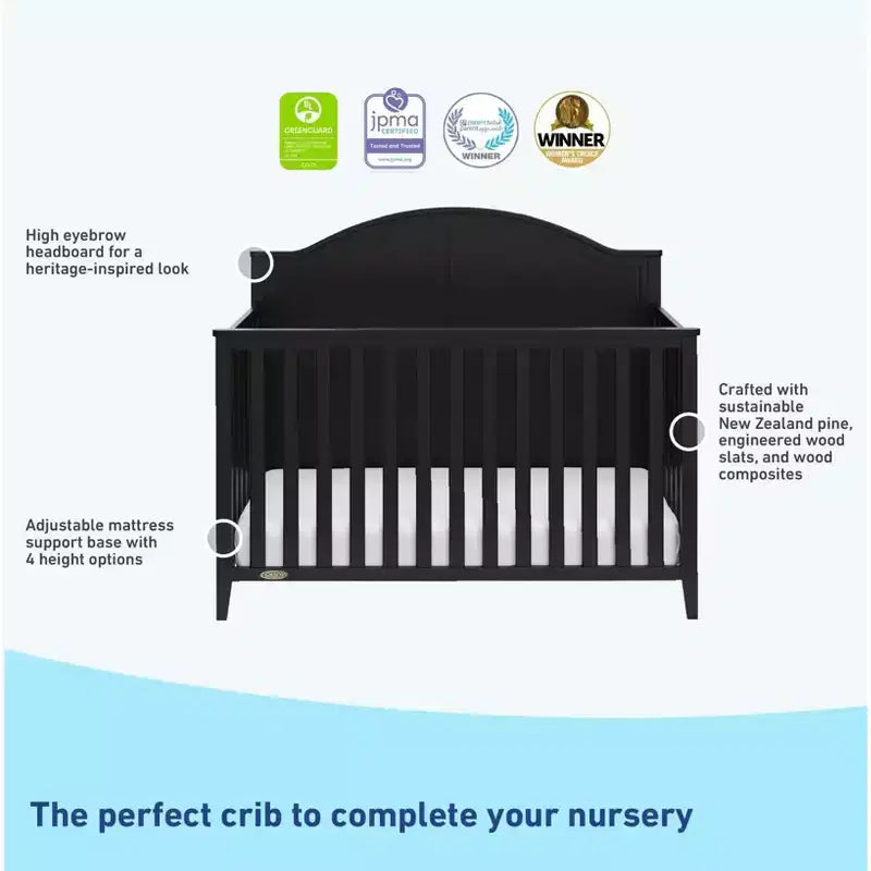 Lit de bébé convertible 5-en-1 en pin, 45,27"H x 55,12"L x 29,96"P