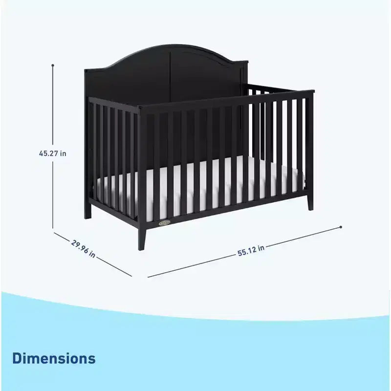 Lit de bébé convertible 5-en-1 en pin, 45,27"H x 55,12"L x 29,96"P