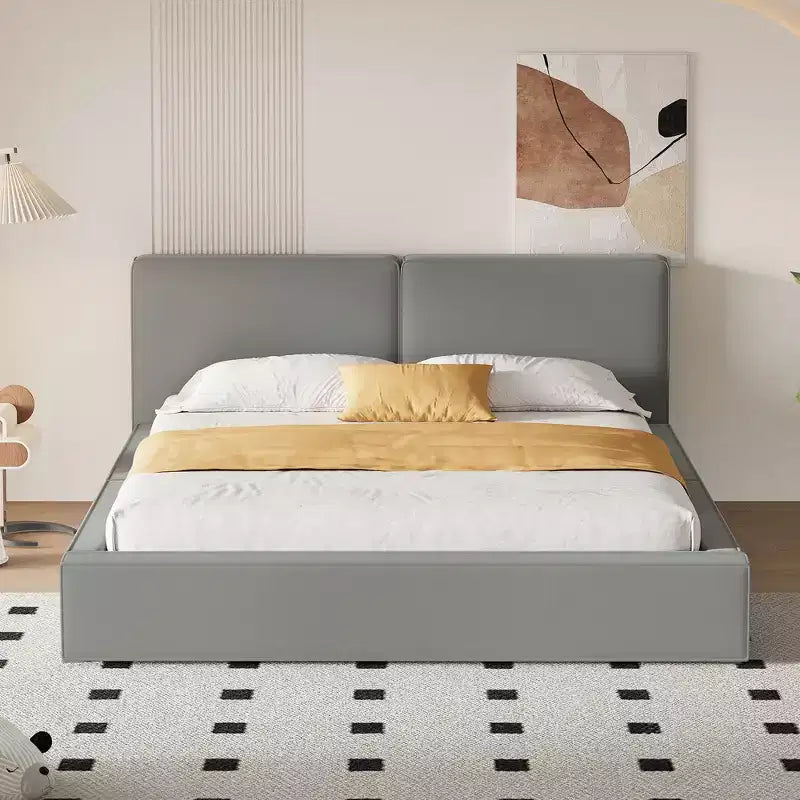 Lit plateforme tapissé de velours, Grand lit 88.75"L x 68"W x 25"H
