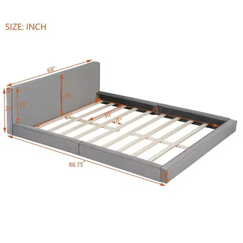 Lit plateforme tapissé de velours, Grand lit 88.75"L x 68"W x 25"H
