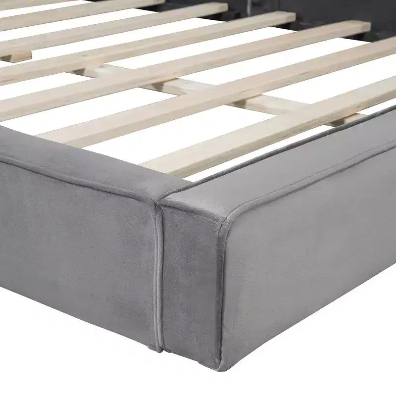 Lit plateforme tapissé de velours, Grand lit 88.75"L x 68"W x 25"H