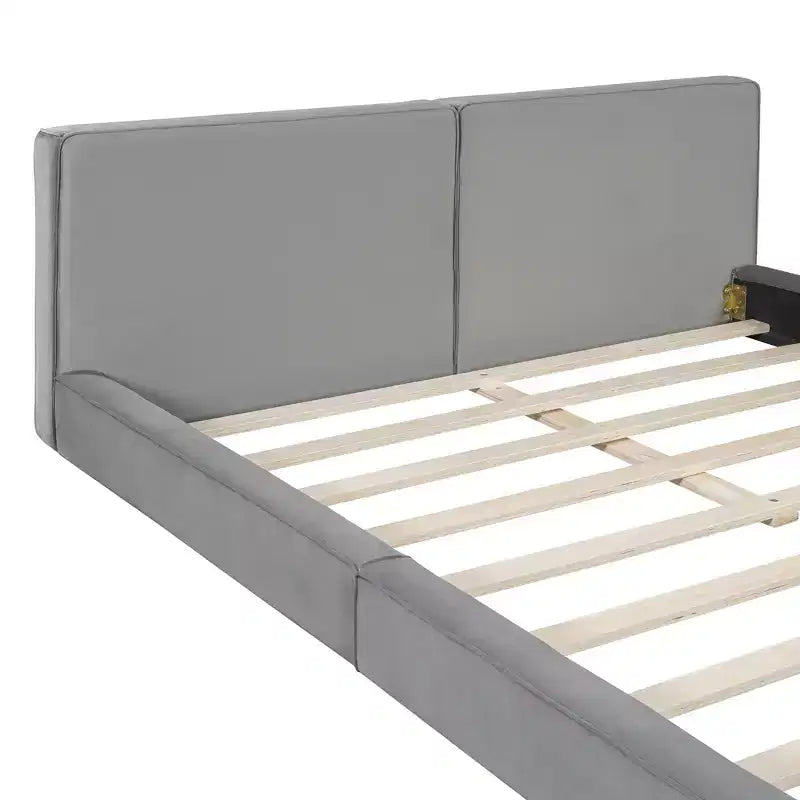 Lit plateforme tapissé de velours, Grand lit 88.75"L x 68"W x 25"H