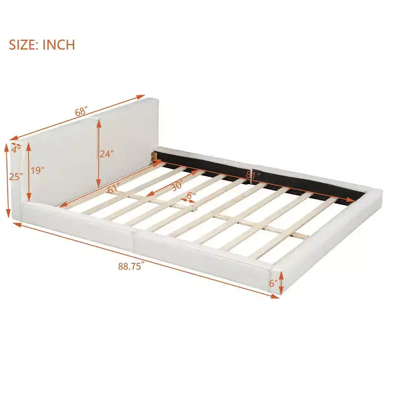 Lit plateforme tapissé de velours, Grand lit 88.75"L x 68"W x 25"H