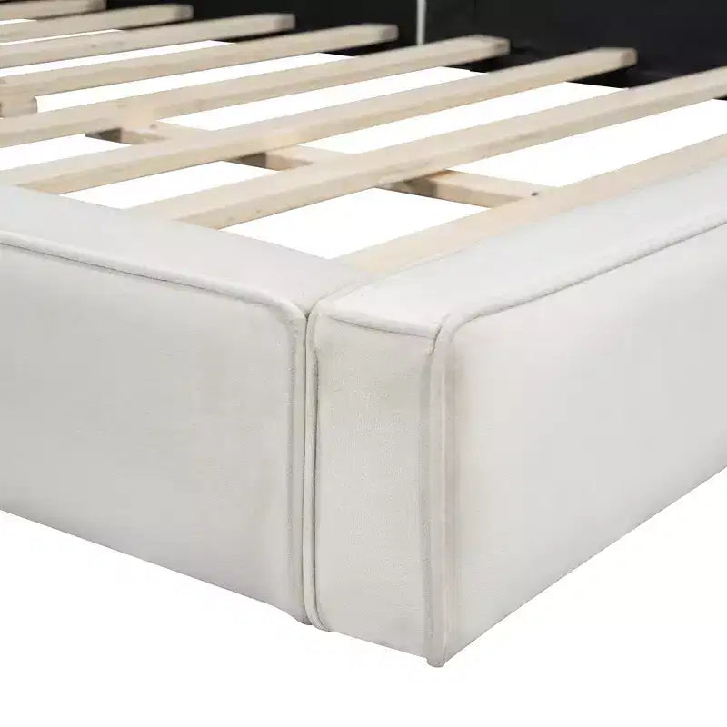 Lit plateforme tapissé de velours, Grand lit 88.75"L x 68"W x 25"H