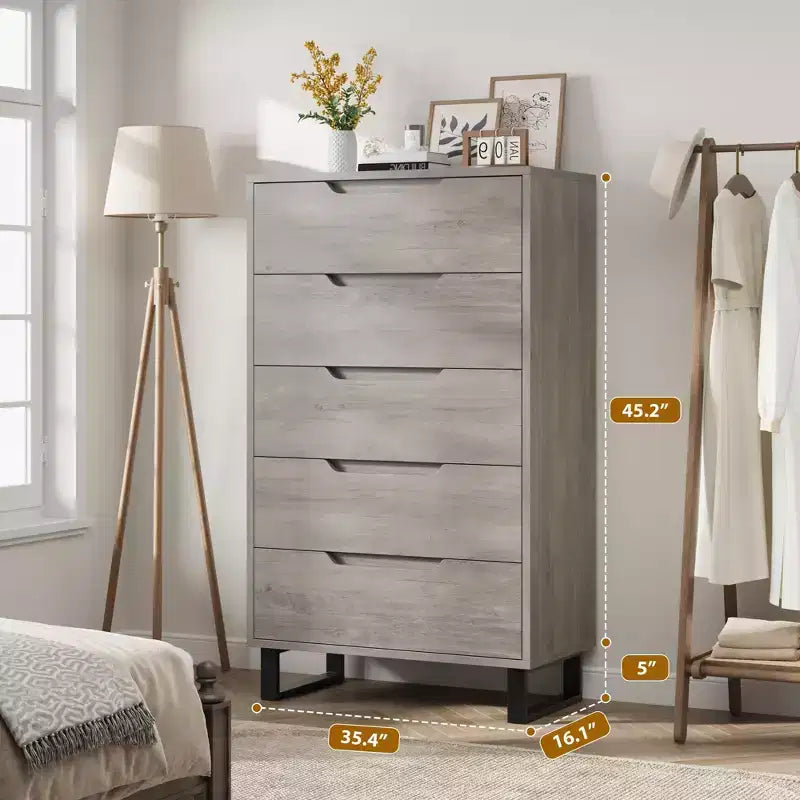Commode verticale autonome en bois à 5 tiroirs