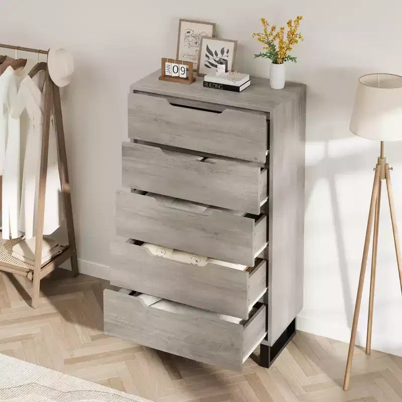 Commode verticale autonome en bois à 5 tiroirs