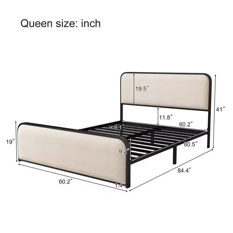 Cadre de lit en métal avec tête de lit capitonnée, King 84,4"L x 76"P x 41"H