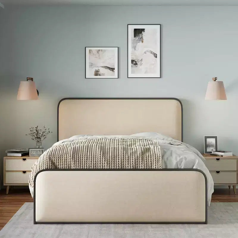 Cadre de lit en métal avec tête de lit capitonnée, King 84,4"L x 76"P x 41"H