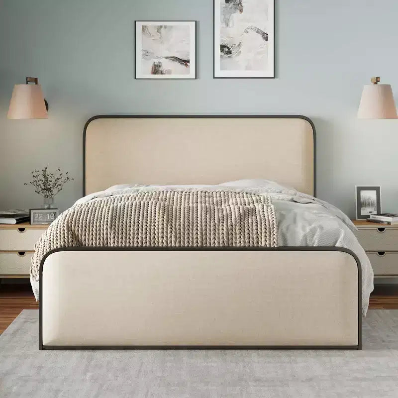 Cadre de lit en métal avec tête de lit capitonnée, King 84,4"L x 76"P x 41"H