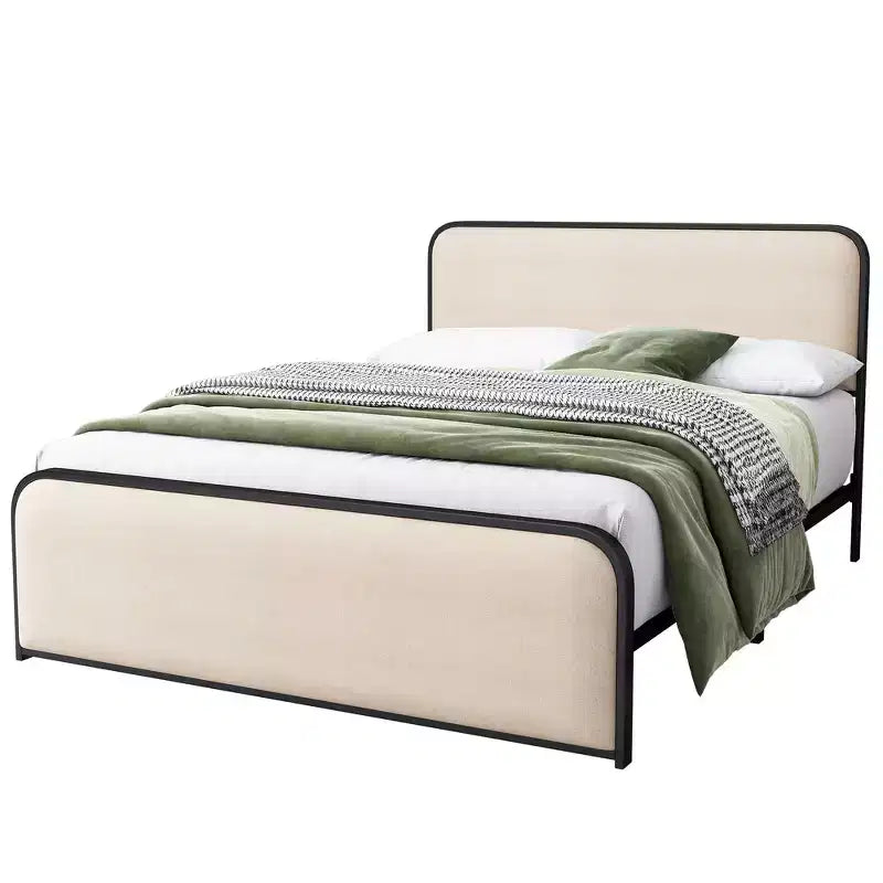 Cadre de lit en métal avec tête de lit capitonnée, King 84,4"L x 76"P x 41"H
