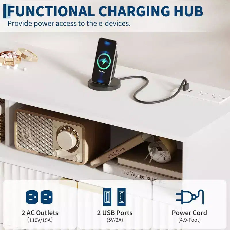 Commode 6 tiroirs en MDF avec lumières LED et station de charge, 120 cm (L) x 39,5 cm (P) x 98 cm (H)