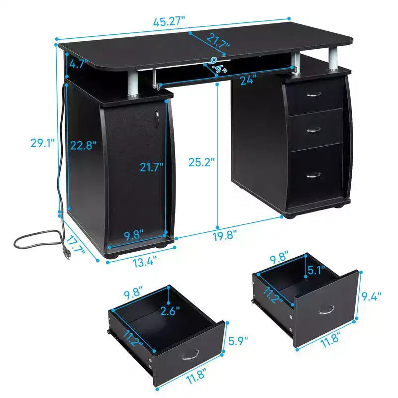 Bureau informatique en métal et MDF, 45,31 po L x 21,67 po P x 29,16 po H