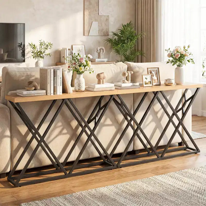 Console en métal et MDF avec cadre en X, 55"P x 12"L x 36"H