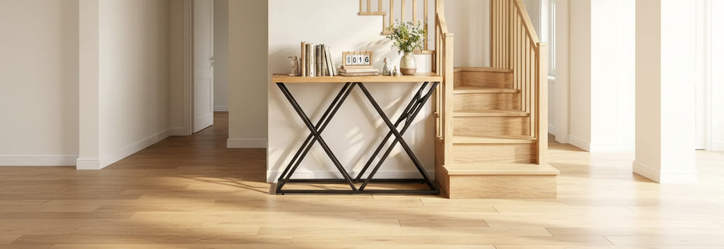 Console en métal et MDF avec cadre en X, 55"P x 12"L x 36"H