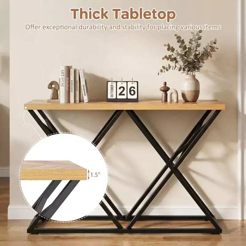 Console en métal et MDF avec cadre en X, 55"P x 12"L x 36"H
