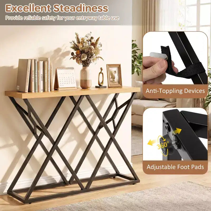 Console en métal et MDF avec cadre en X, 55"P x 12"L x 36"H