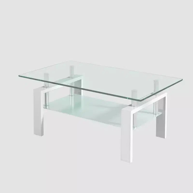 Table basse en verre trempé, 2 niveaux, H 44 cm x P 100 cm x L 60 cm