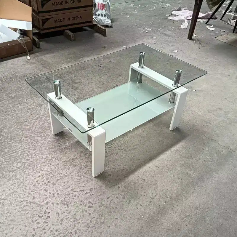 Table basse en verre trempé, 2 niveaux, H 44 cm x P 100 cm x L 60 cm