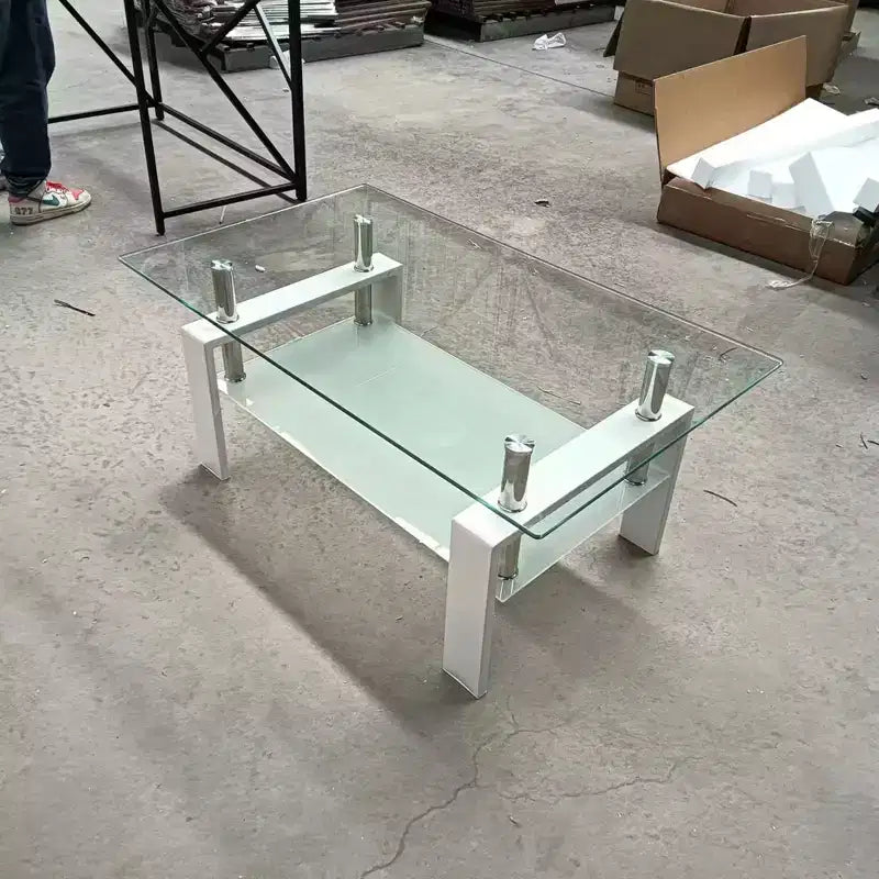 Table basse en verre trempé, 2 niveaux, H 44 cm x P 100 cm x L 60 cm