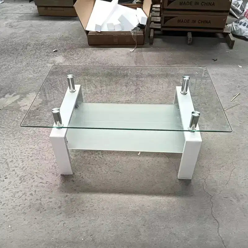 Table basse en verre trempé, 2 niveaux, H 44 cm x P 100 cm x L 60 cm