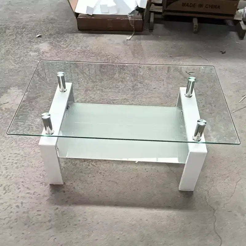 Table basse en verre trempé, 2 niveaux, H 44 cm x P 100 cm x L 60 cm