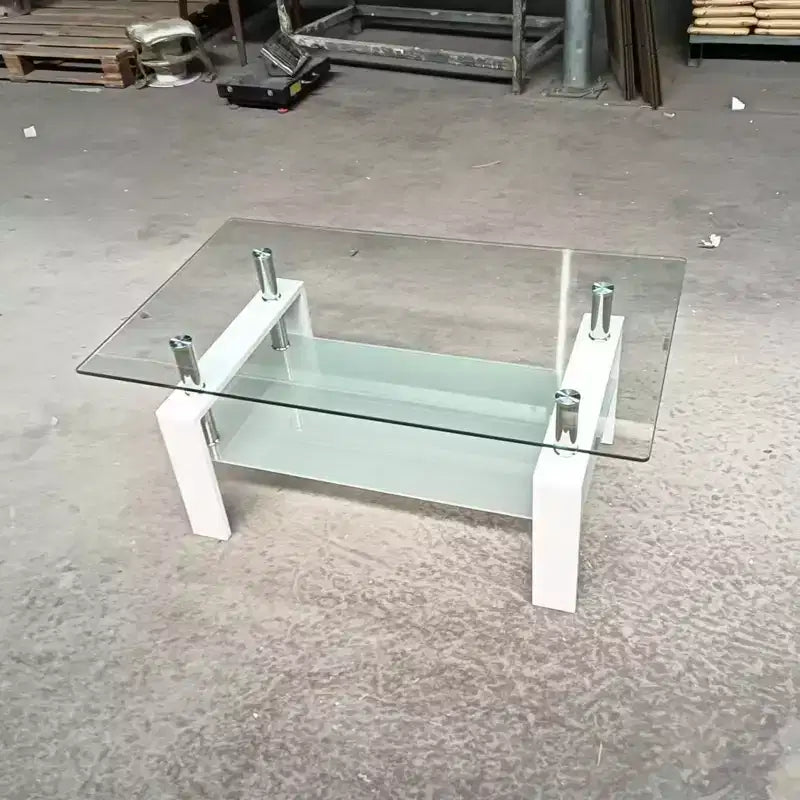 Table basse en verre trempé, 2 niveaux, H 44 cm x P 100 cm x L 60 cm