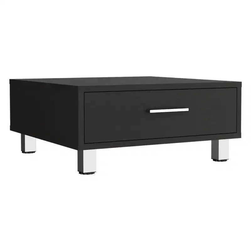 Table basse en panneau de particules avec tiroir, 4 pieds, 26,1 cm (H) x 59,9 cm (L) x 59,9 cm (P)