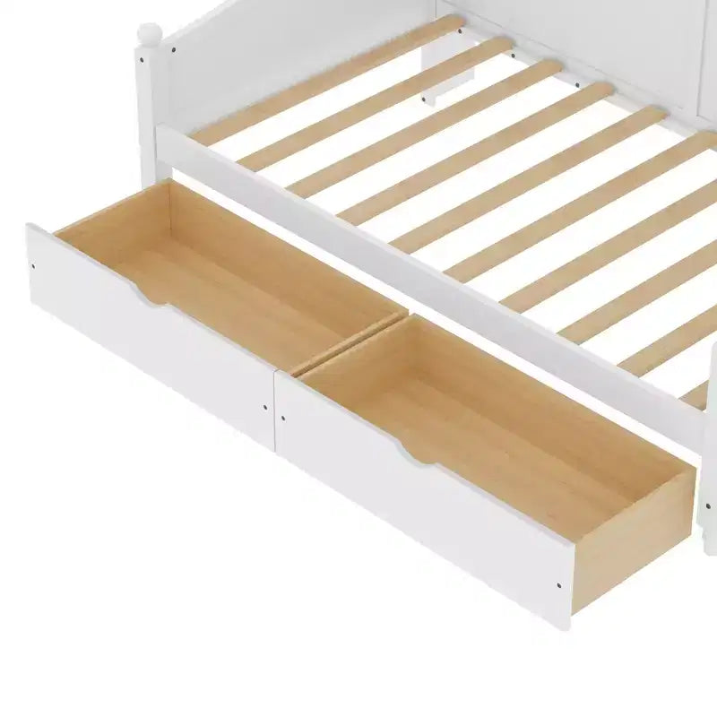 Lit de repos jumeau en bois avec tiroirs de rangement et étagères de tête de lit, 49,2"H x 49,5"L x 79,3"P