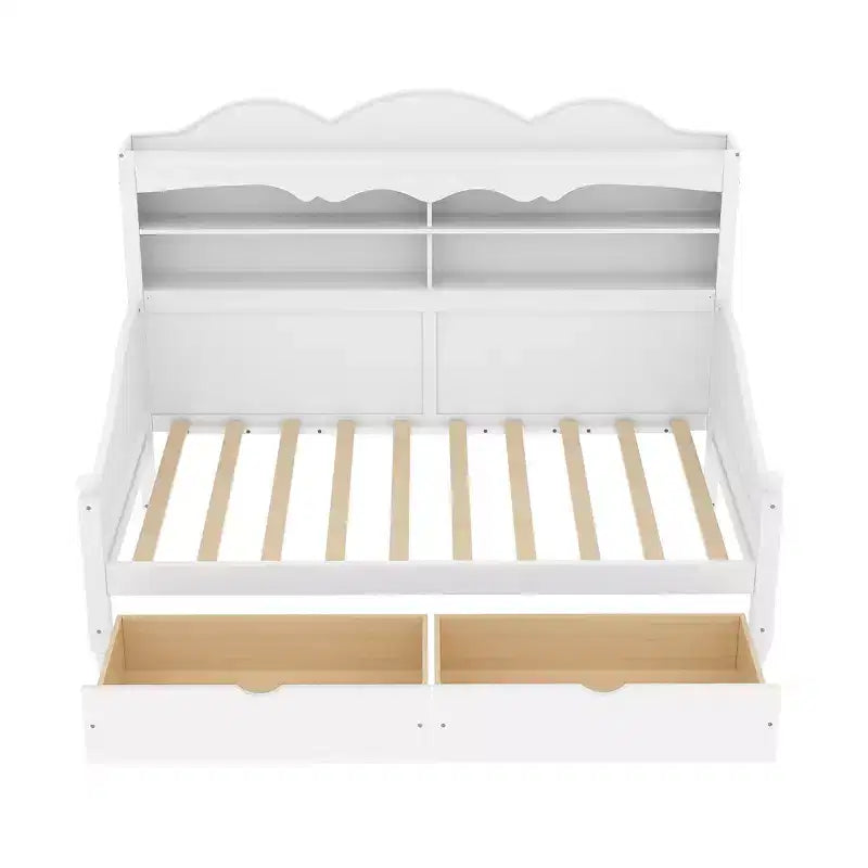 Lit de repos jumeau en bois avec tiroirs de rangement et étagères de tête de lit, 49,2"H x 49,5"L x 79,3"P