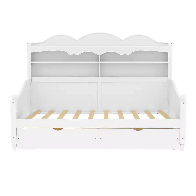 Lit de repos jumeau en bois avec tiroirs de rangement et étagères de tête de lit, 49,2"H x 49,5"L x 79,3"P