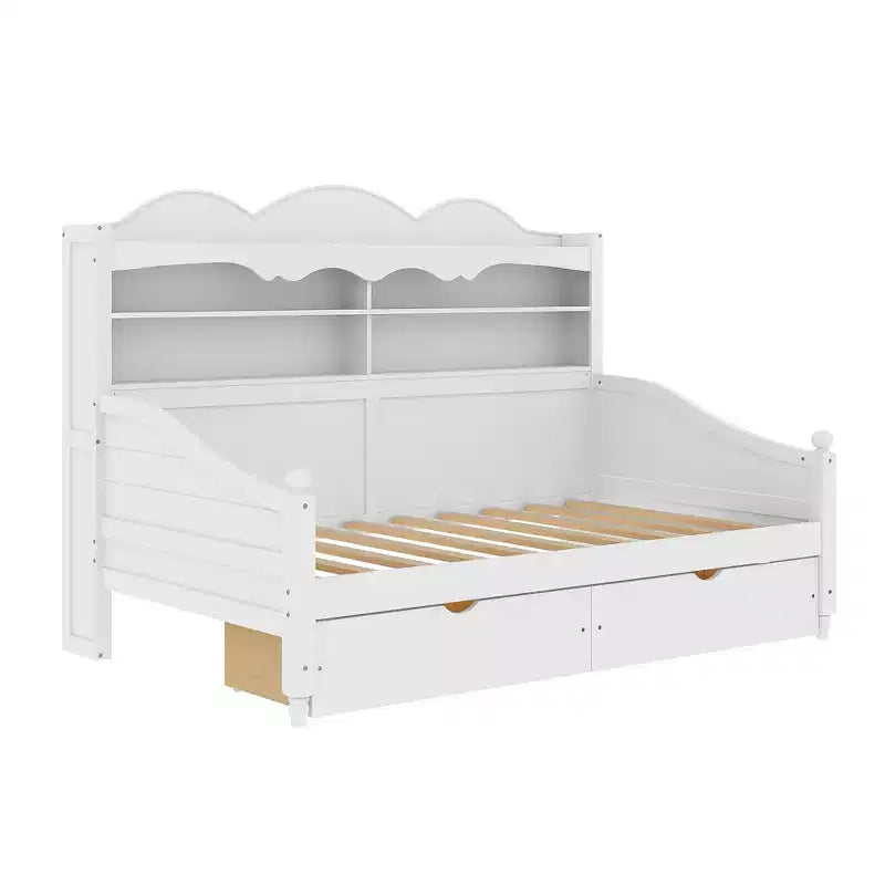 Lit de repos jumeau en bois avec tiroirs de rangement et étagères de tête de lit, 49,2"H x 49,5"L x 79,3"P